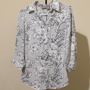 Chico's Black and White Floral Button Down Shirt